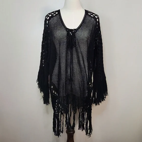 Hula Moon 💯% Cotton Black Oversized Crochet Swim Cover-Up, Size S~NWOT - Picture 4 of 7